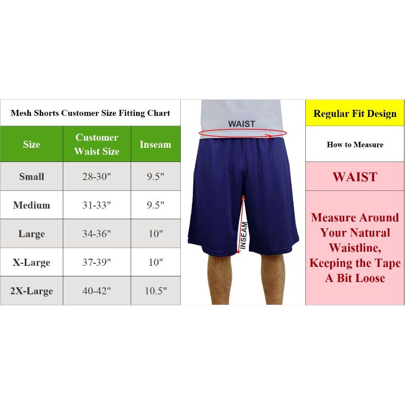 gym shorts size chart